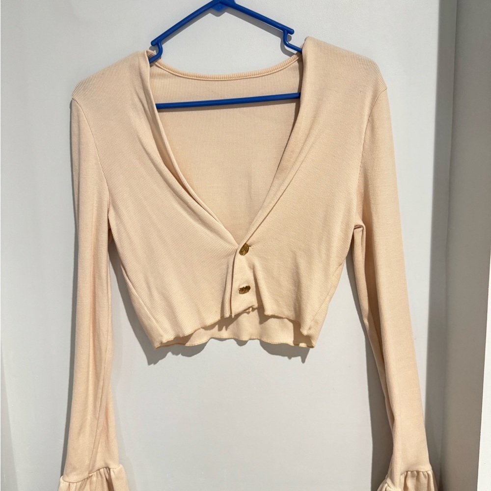 Urban Outfitters Cream Ruffled Button Down Shirt